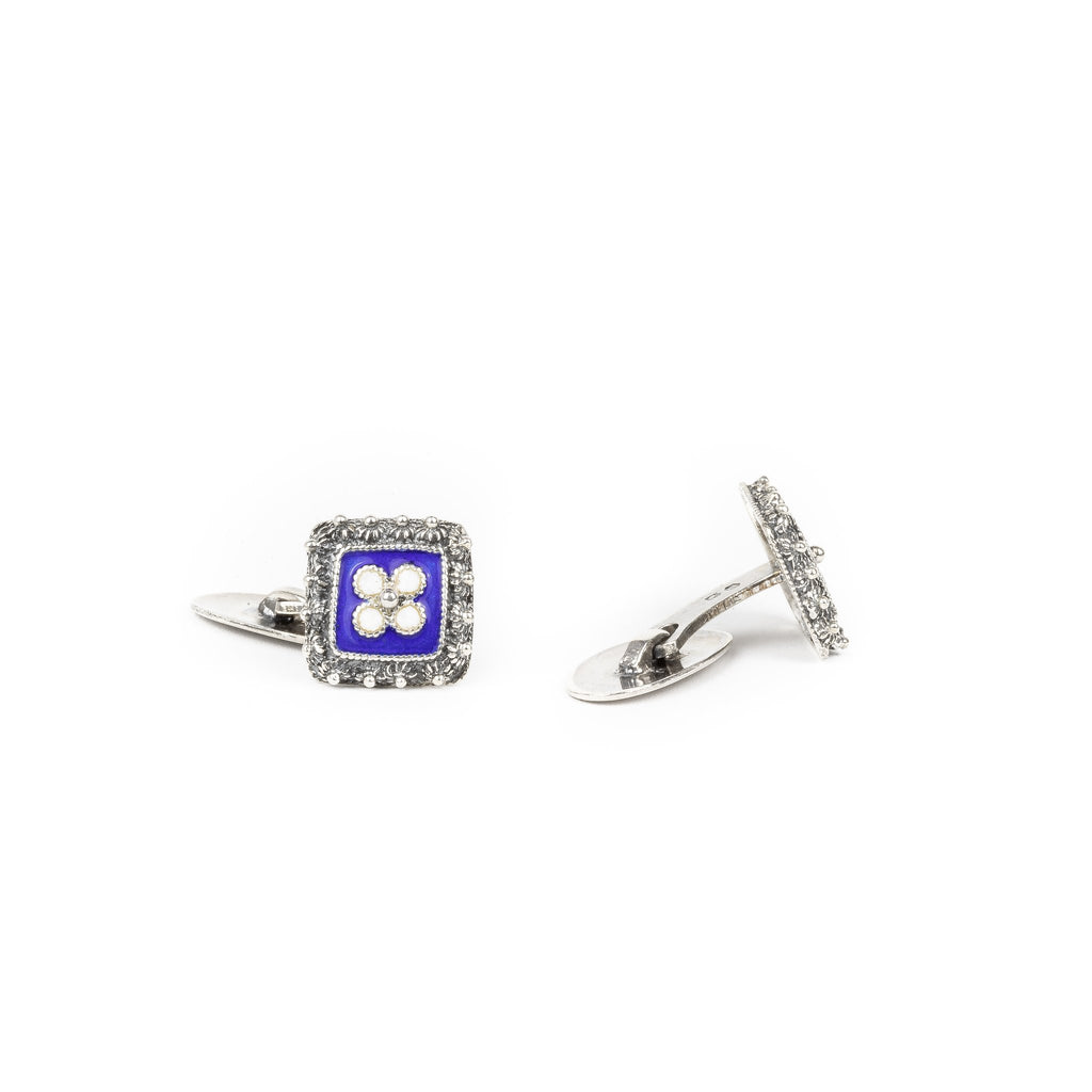 Silver Filigree Cufflinks with Flowers 13mm (0.5in) -2