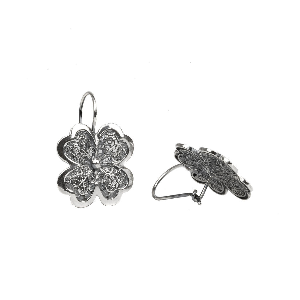 Silver filigree 4 leaf clover earring 26mm (1in) -2