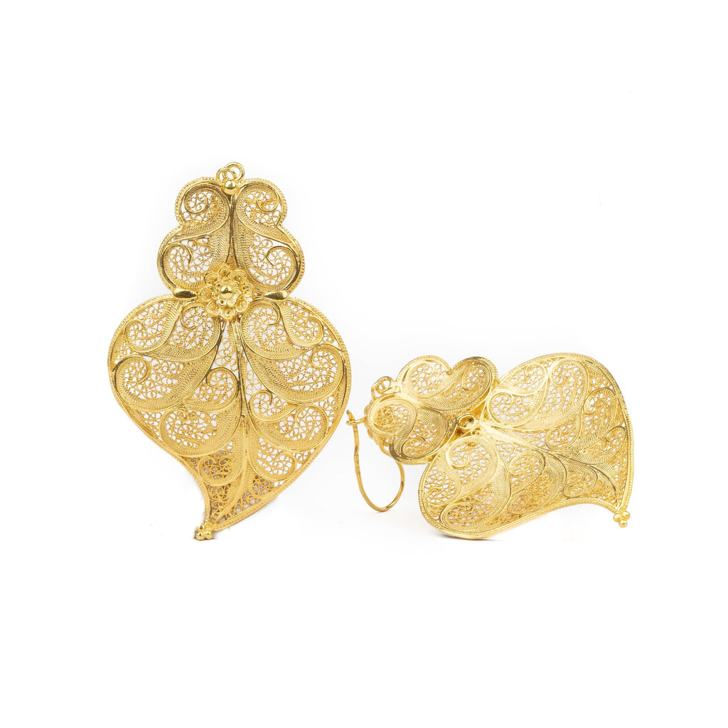 Golden silver filigree heart earring 77mm (3in) -2