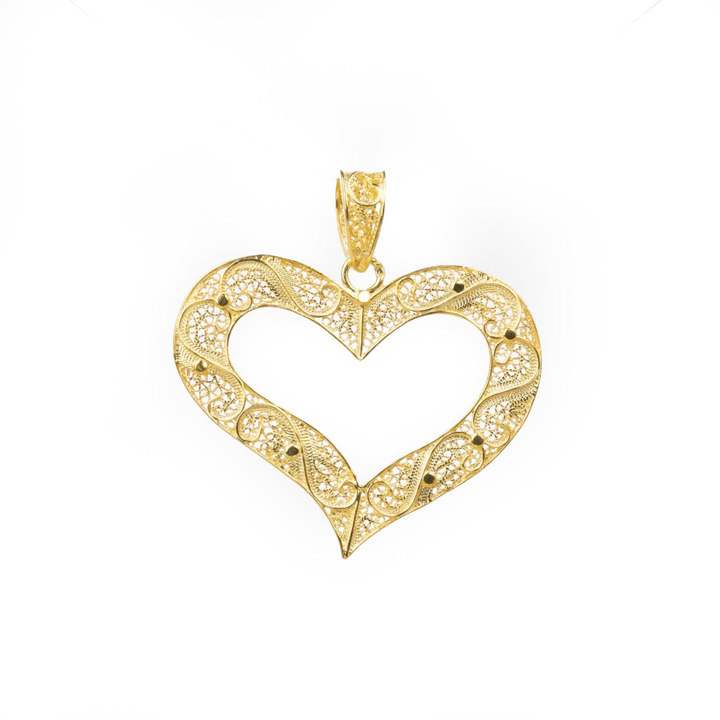 Golden silver filigree pendant heart worked edge 44mm (1.7in) -1