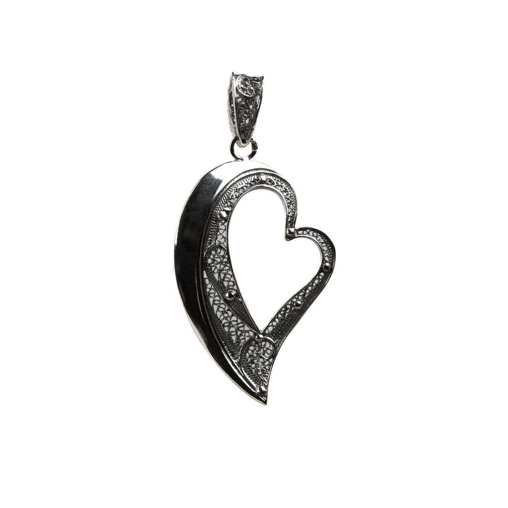 Silver filigree pendant long heart 50mm (2in) -1