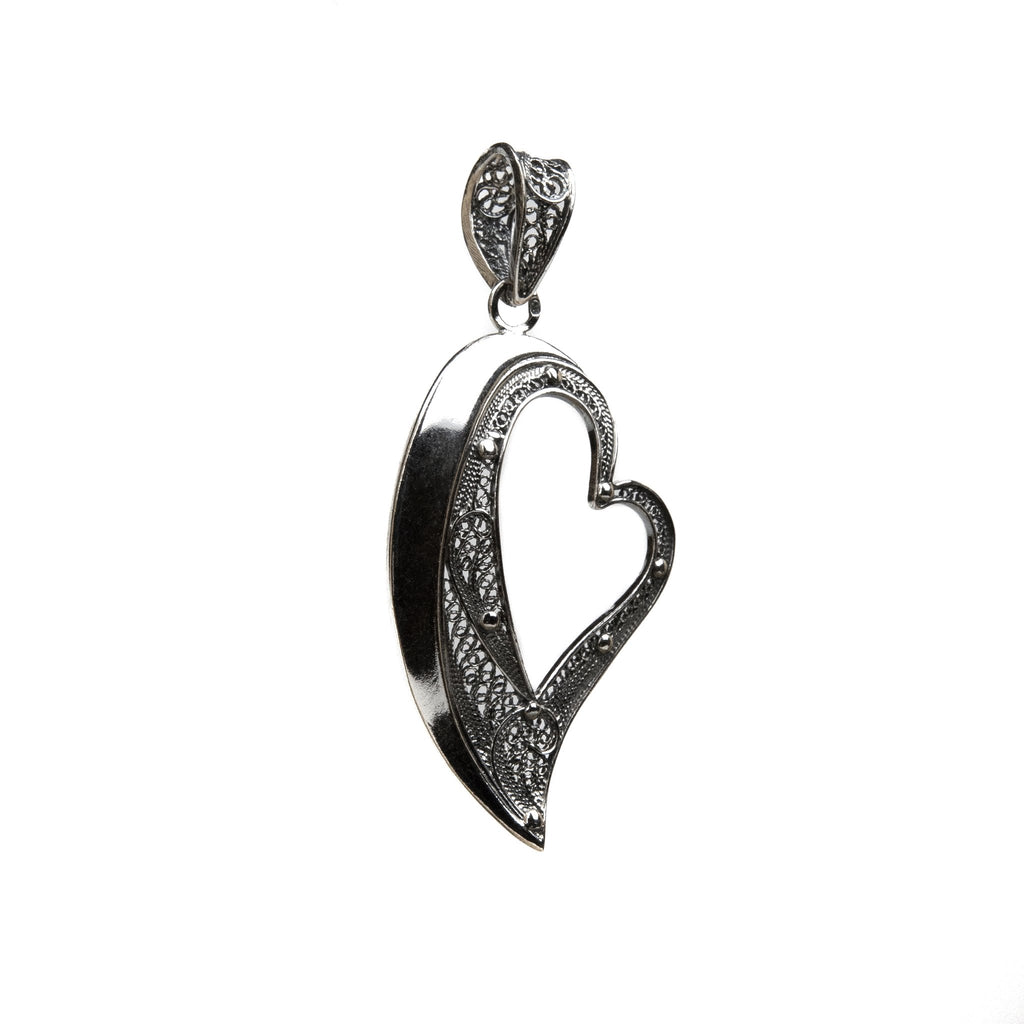 Silver filigree pendant long heart 50mm (2in) -2