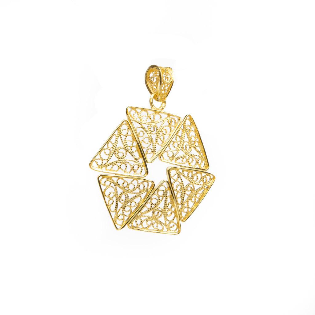 Golden silver filigree pendant triangles 40mm (1.6in) -2